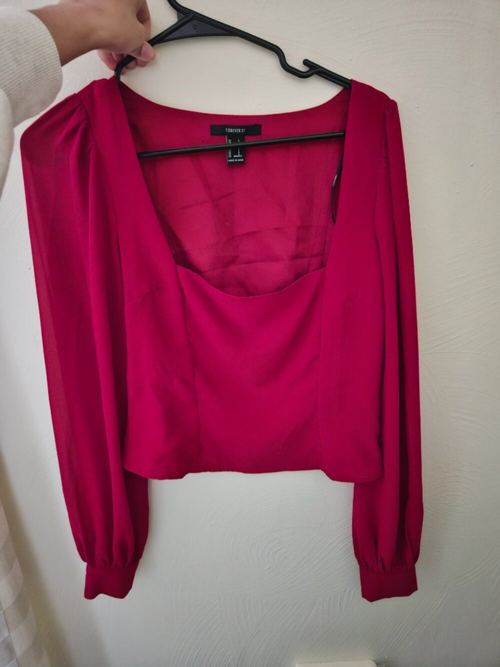 Forever 21 square neck cuffed sleeve blouse S